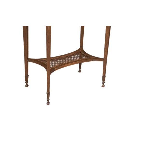 Wood Early 20th Century Antique English Hepplewhite Carved Bellflower Mahogany Caned Oval Side Table For Sale - Image 7 of 12