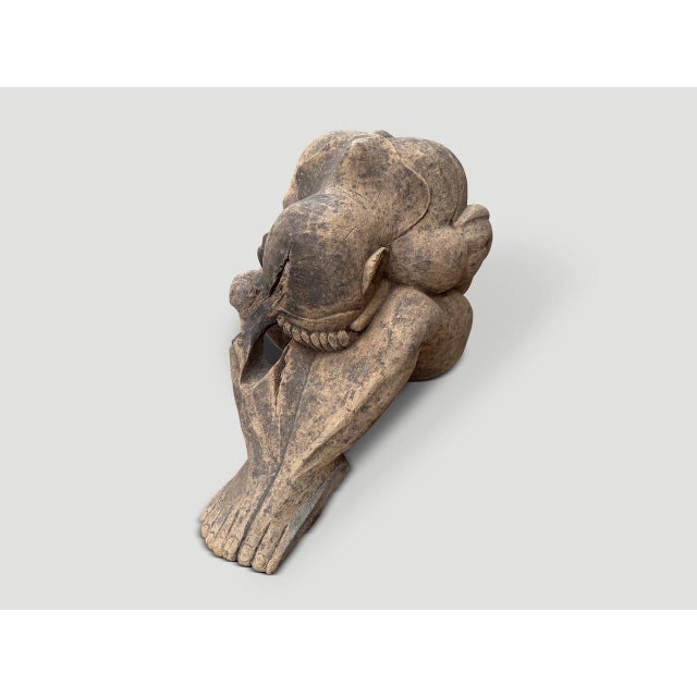 1930s Praying Buddha Rustic Wooden Sculpture For Sale - Image 4 of 6