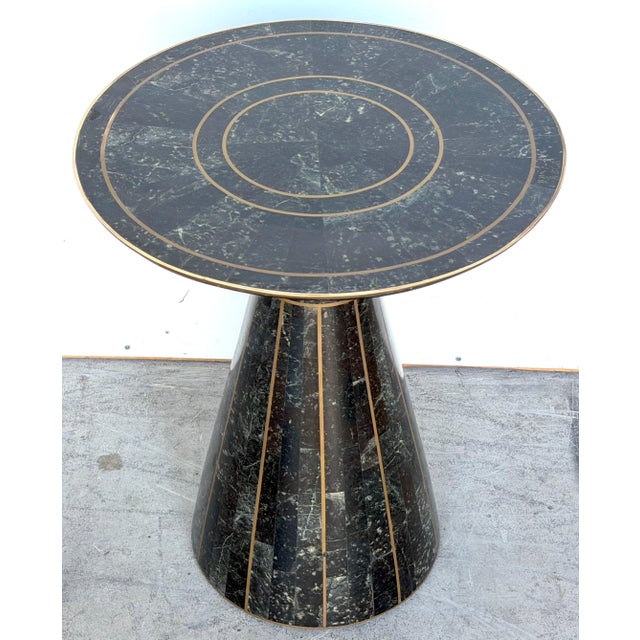 Modern Brass-Inlaid Tessellated Marble Side Table, Attributed to Maitland Smith For Sale In West Palm - Image 6 of 14