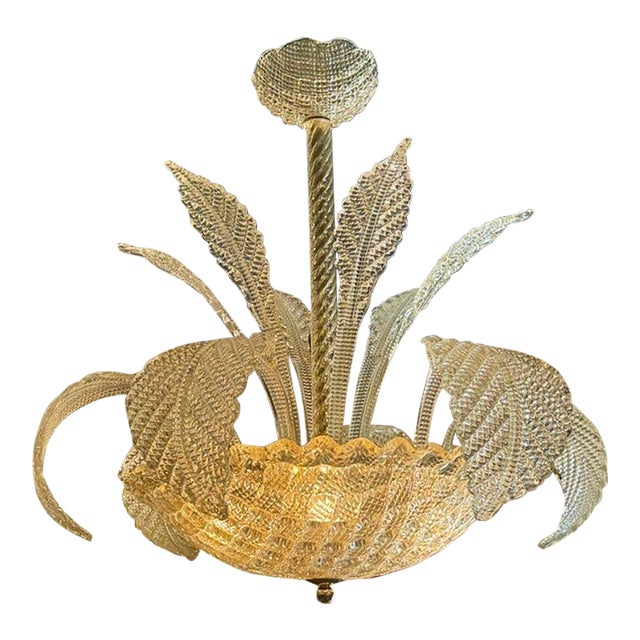 Murano Glass Gold Leaf Chandelier For Sale