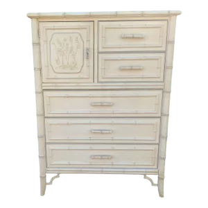 Mid 20th Century Dixie Aloha Chinese Chippendale Faux Bamboo 5 Drawers Chest