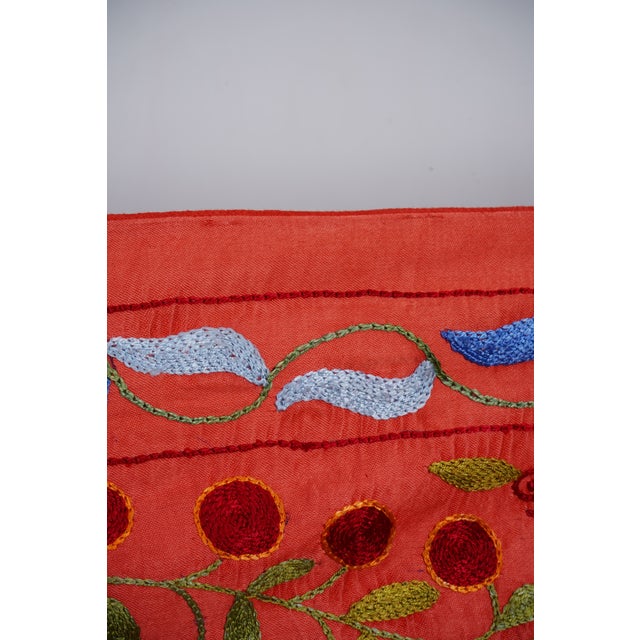 Textile Red Suzani Embroidered Wall Hanging With Peacocks – Silk Cotton Boho Textile 3'4'' X 6'1'' For Sale - Image 7 of 9