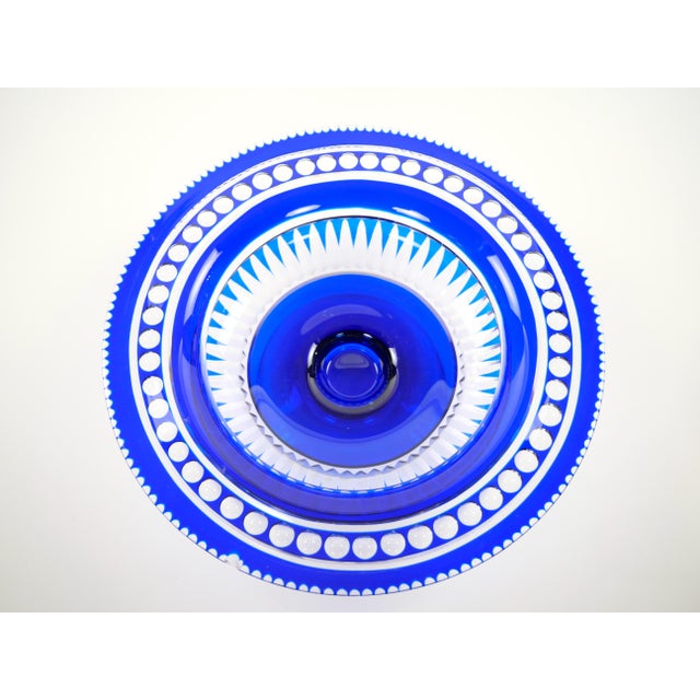 Mid-Century Modern Mid-Century Modern Val Saint Lambert Cobalt Blue Diamond-Cut Crystal Centerpiece For Sale - Image 3 of 12
