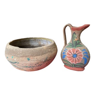 Mexican Style Pitcher and Bowl Set - 2 Pieces For Sale