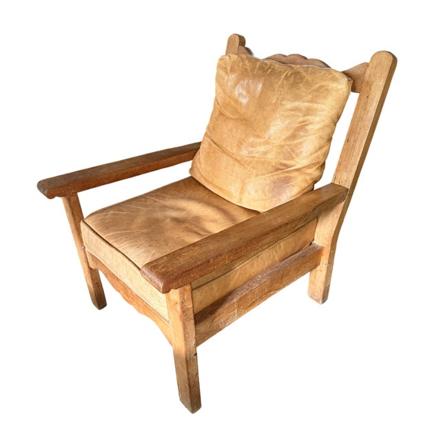 Wood Vintage Unique Lodge Style Mission Oak Lounge Chairs (Pair) For Sale - Image 7 of 14
