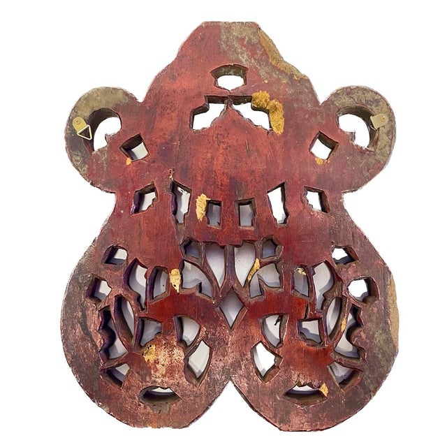 1900 - 1909 Antique Asian Carved Dragon & Floral Wall Plaque For Sale - Image 5 of 5