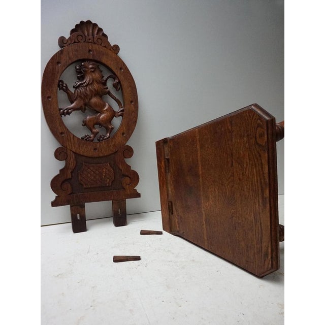 19th Century Swiss Black Forest Hand Carved Oak Side Chair with Standing Lion For Sale - Image 14 of 15