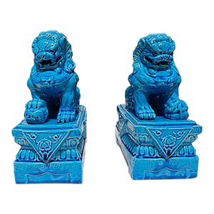 Asian 1990s' Blue Fu Dog- a Pair (Small Size)