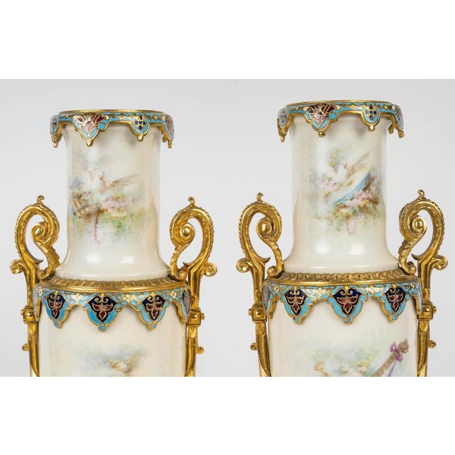 19th Century Napoleon III Sèvres Porcelain Vases, Set of 2 For Sale - Image 5 of 8