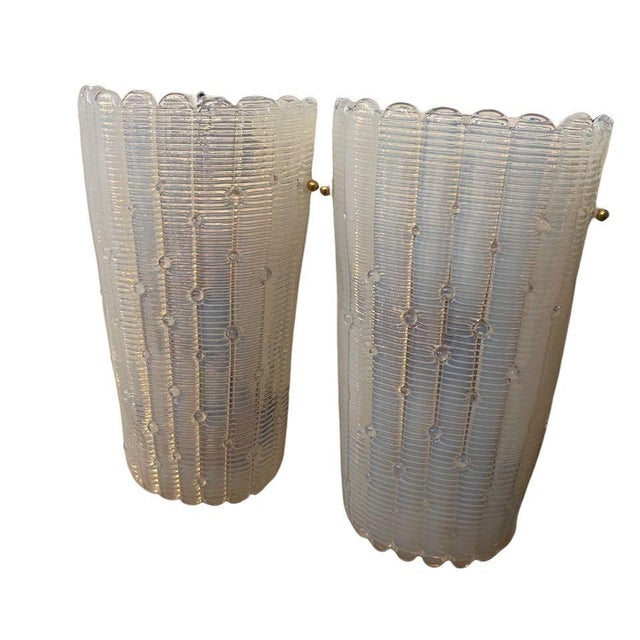 Glass Pair 1980s Italian Opalescent Murano Fazzoletto Glass Wall Sconces For Sale - Image 7 of 8