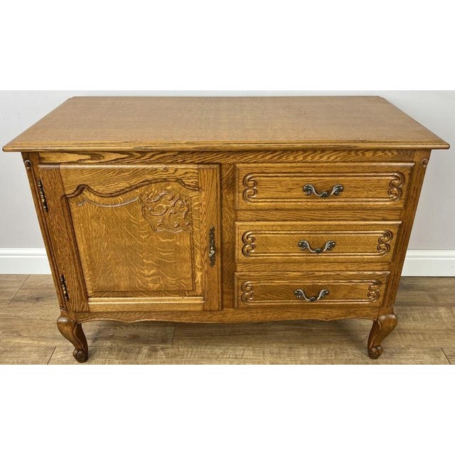 Vintage Louis XIV French Oak Sideboard with Carved Cupboard For Sale - Image 15 of 15