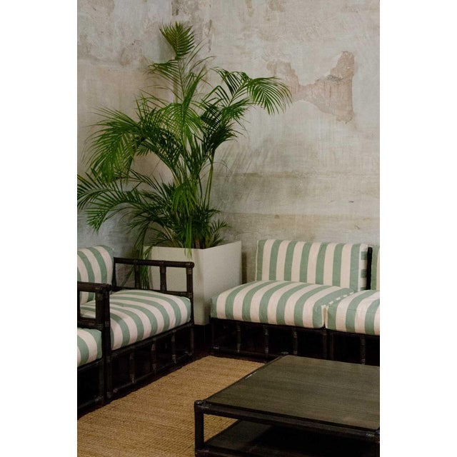 Bamboo Lounge Chairs with Striped Cushions, 1980s, Set of 2 For Sale - Image 6 of 9