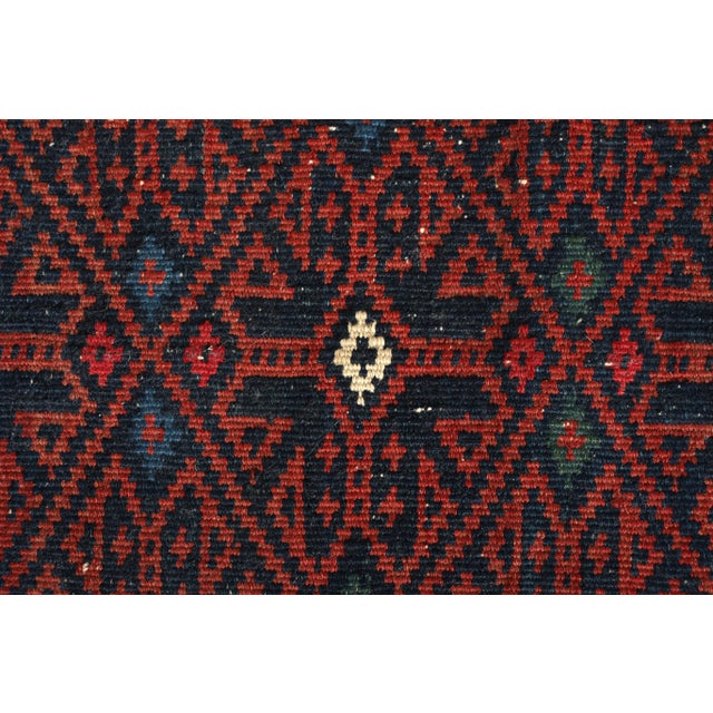 Traditional Vintage Mid-Century Soumak Red and Blue Wool Kilim Rug For Sale - Image 3 of 6