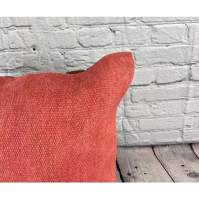 Turkish 20 x 20 Hemp Pillow Turkish Cushion Natural Pinkish Red Pillow Cushion Cover For Sale - Image 3 of 4