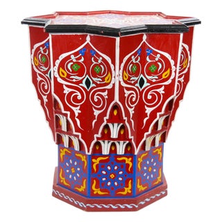 Moorish-Style Moroccan Hand-Painted Polychrome Eight-Pointed Star Side Table For Sale