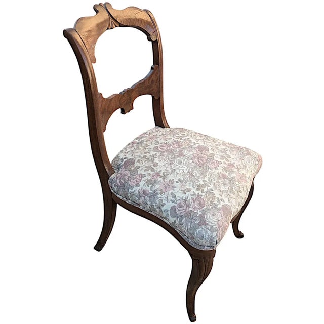 Early 20th century century French Provincial hand carved side chair in Walnut with lovely tapestry fabric seat, on...