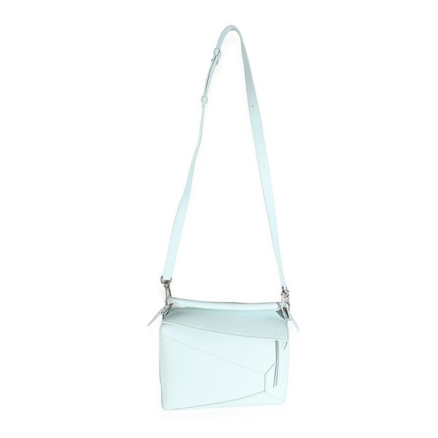 Animal Skin Light Blue Grained Calfskin Small Puzzle Edge Bag For Sale - Image 7 of 8