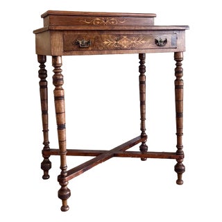 Antique Edwardian Marquetry Ladies Wring Desk with Small Leather Top Workspace, 1920s For Sale
