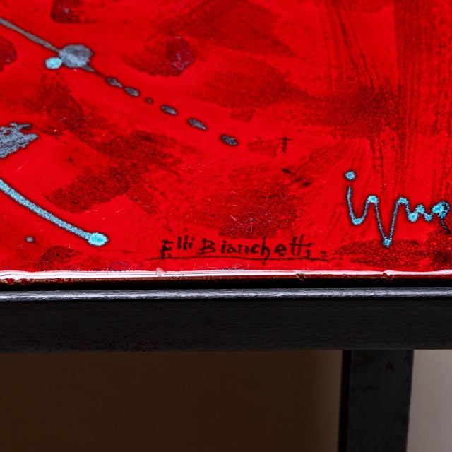 Coffee Table with red tiles, signed Elli Bianchetti, Italy Mid-20th century For Sale - Image 4 of 9