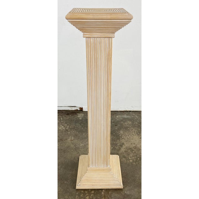 Vintage White Washed Split Reed Rattan Pedestal Column in Style of Gabriella Crespi For Sale - Image 4 of 8