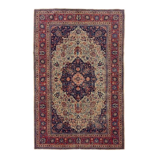 Blue Antique Wool Rug Persian Tabriz From 1920s With a Medallion Design For Sale