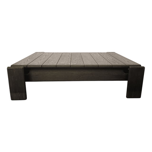 Brutalist Coffee Table in Stained Oak, 1970s For Sale