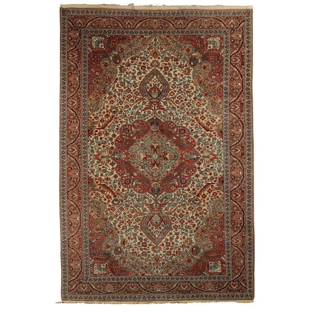 Beige Vintage Turkish Kaisery Rug For Sale - Image 8 of 8