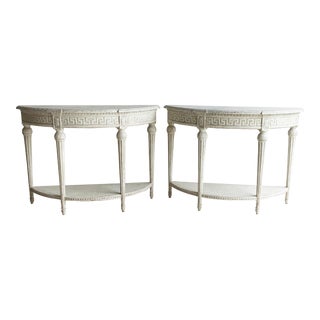 Pair of Demi-Lunes With Greek Key Detail For Sale