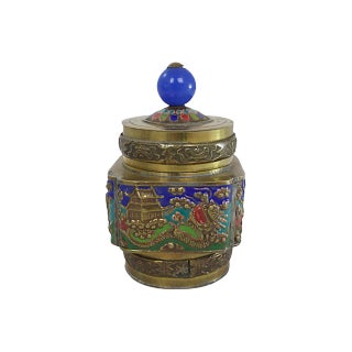 1930s Chinese Enameled Brass Box For Sale