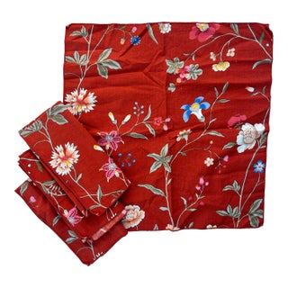 Vintage 1970s Indienne Floral Dinner Napkins - Set of 4 For Sale