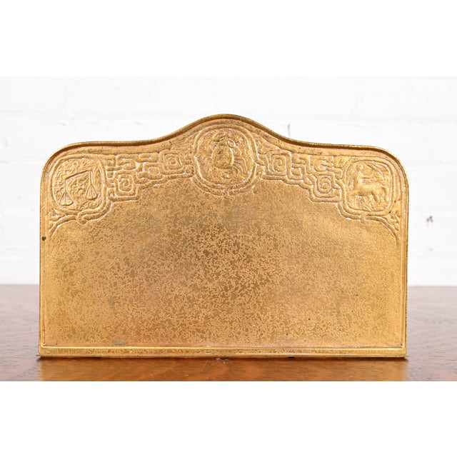 Tiffany Studios New York Zodiac Pattern Bronze Doré Letter Rack For Sale - Image 9 of 12