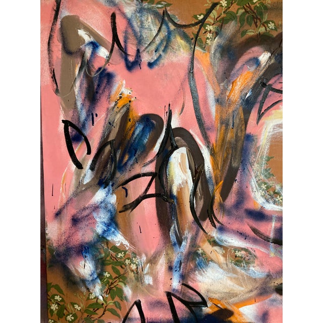 Erik Sulander Original Abstract Garden Painting Mixed-Media on Designer Fabric For Sale - Image 4 of 6