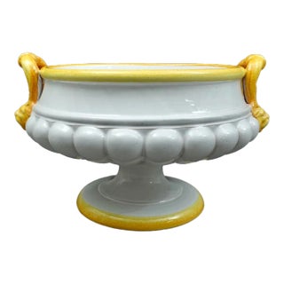 Mid 20th Century Large Fortunata Italy Handmade Pottery Centerpiece Pedestal Compote Bowl Lion's For Sale