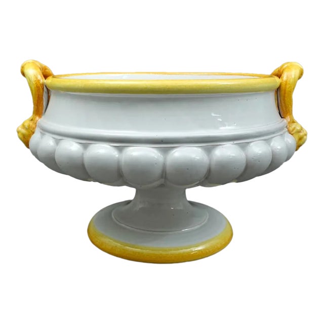 Mid 20th Century Large Fortunata Italy Handmade Pottery Centerpiece Pedestal Compote Bowl Lion's For Sale