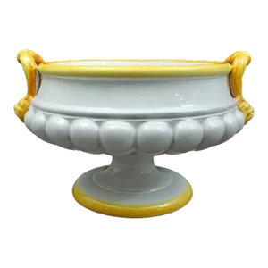 Mid 20th Century Large Fortunata Italy Handmade Pottery Centerpiece Pedestal Compote Bowl Lion's