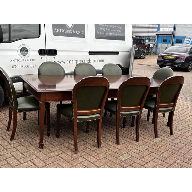 Dining Table and Dining Chairs in Green Leather, Set of 9 For Sale - Image 4 of 18
