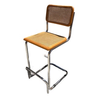 Vintage Chrome and Cane Cantilever Bar Stool – Mid-Century Modern Style For Sale