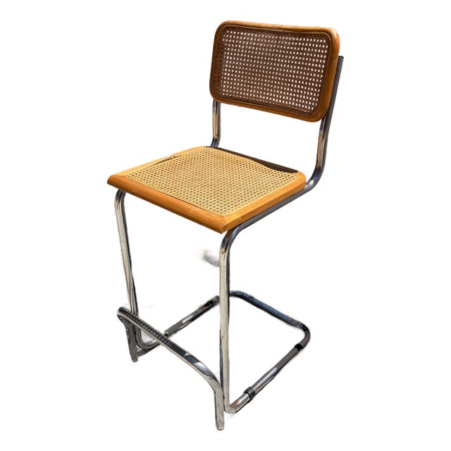 Vintage Chrome and Cane Cantilever Bar Stool – Mid-Century Modern Style For Sale