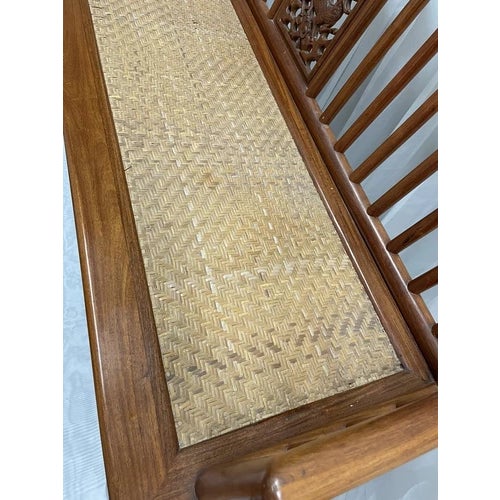 20th Century Chinese Huanghuali Ming Style Settee Carved Qilin + Cloud + Gourd For Sale - Image 11 of 12