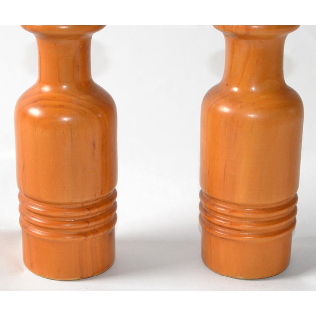 Tan Italian Large Vintage Turned Solid Wood Brass Décor Salt Shaker & Pepper Mill Grinder For Sale - Image 8 of 12