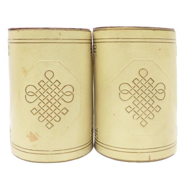 Mid-Century Modern Vintage Embossed Faux Leather Demilune Bookends, Pair For Sale - Image 3 of 6