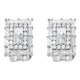 Rectangle Round & Baguette Diamond Cluster Earrings 2.92cttw 18k White Gold, 2 Pieces For Sale