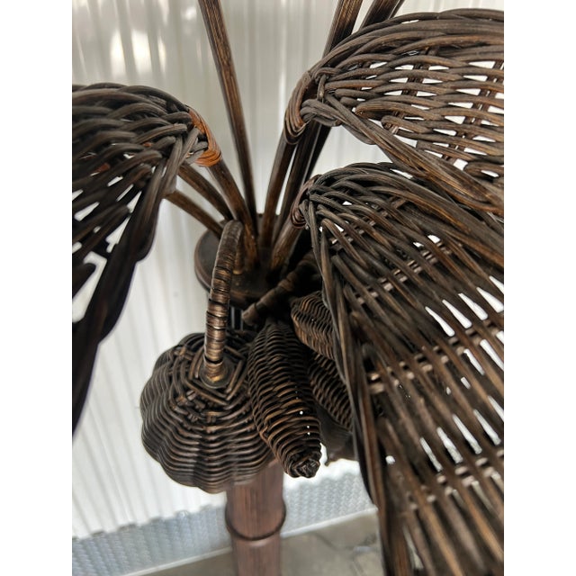 1980s Vintage Beach House Rattan Palm Tree Floor Lamp For Sale - Image 5 of 10