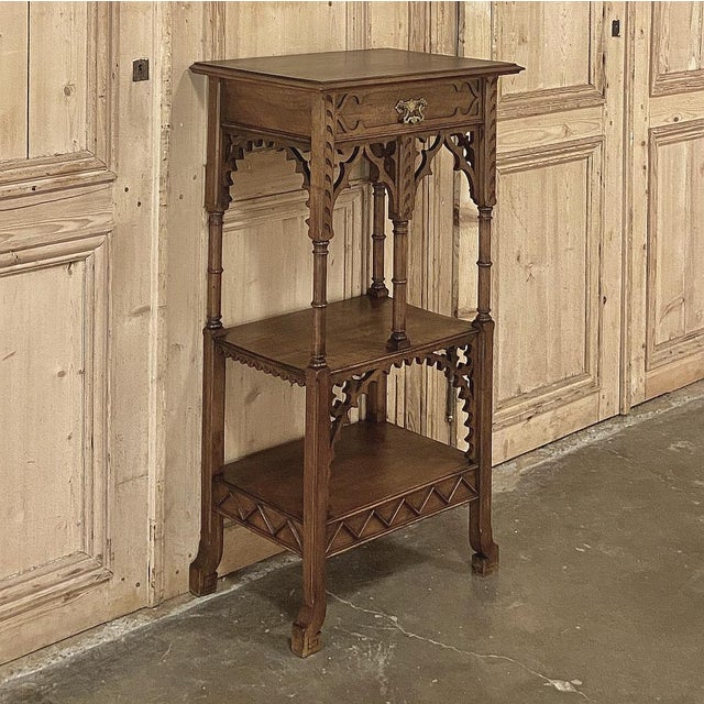 Mid 19th Century 19th Century French Walnut Gothic Pedestal ~ Etagere End Table For Sale - Image 5 of 15