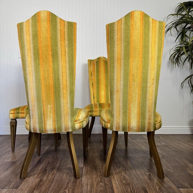 Designer 1970s Velvet Striped High Back Chairs For Sale In Salt Lake City - Image 6 of 15