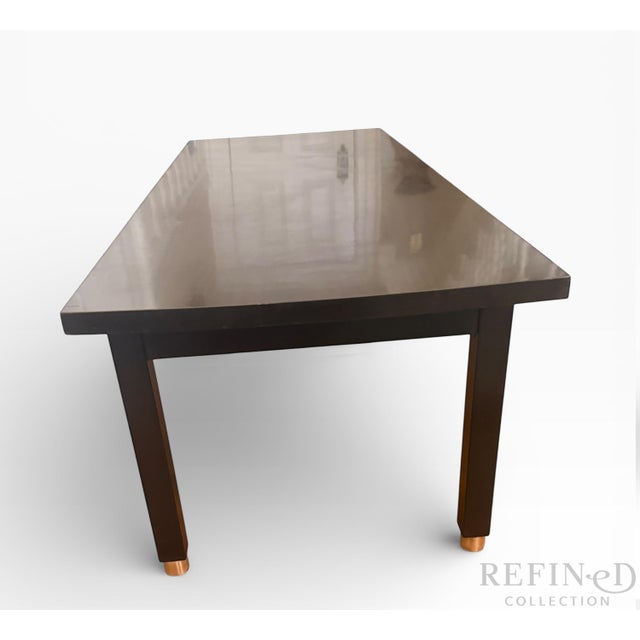 Brown 1960s Edward Wormley for Dunbar Laminate Top Coffee Table With Brass Sabots, 48” Mid-Century Modern For Sale - Image 8 of 16