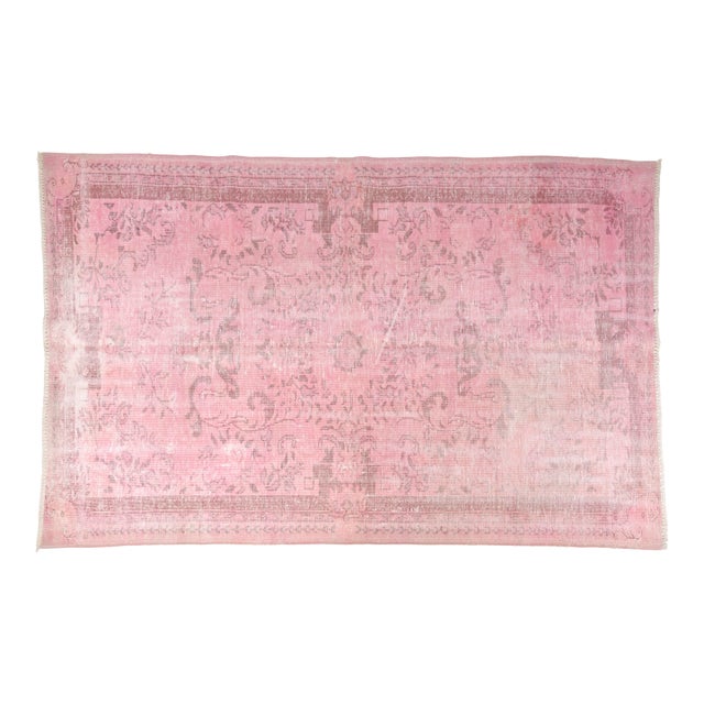 Anatolian Pink Wool Vintage Rug For Sale