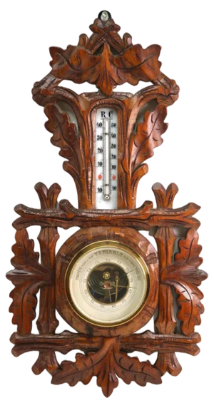 French Model 9432 Barometer with Thermometer in Carved Wood, 1910s