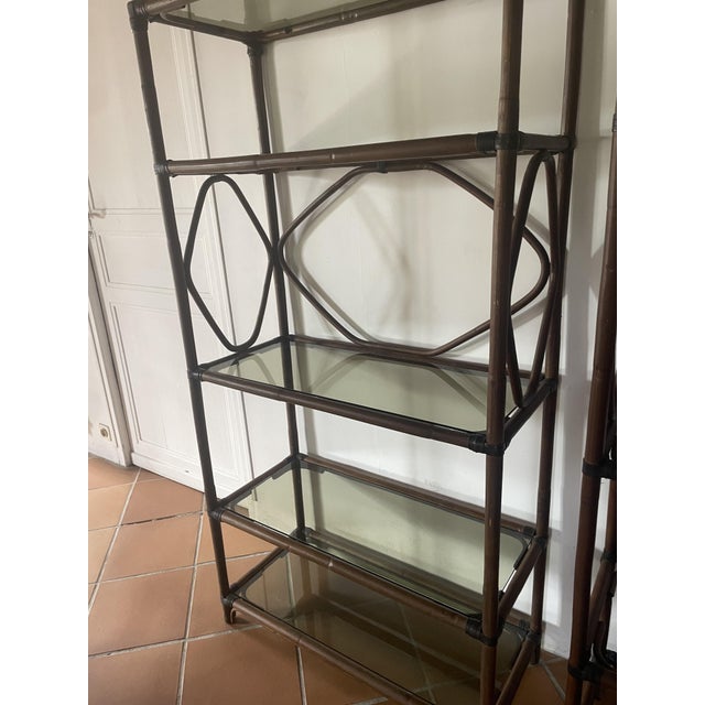 Rattan and Smoked Glass Shelves, 1960s, Set of 2 For Sale - Image 6 of 8