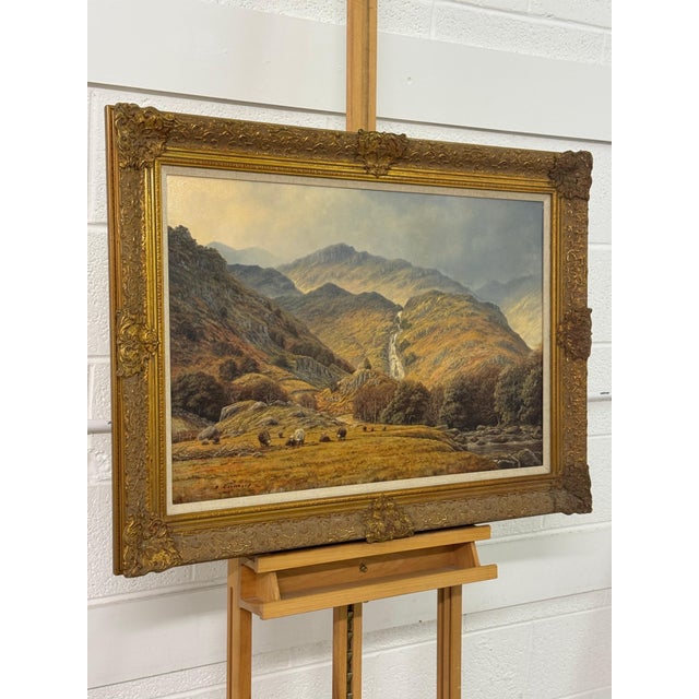 Sheep by Mountain Waterfall in Lake District England an Original Oil on Canvas 1990 Circa For Sale - Image 11 of 16